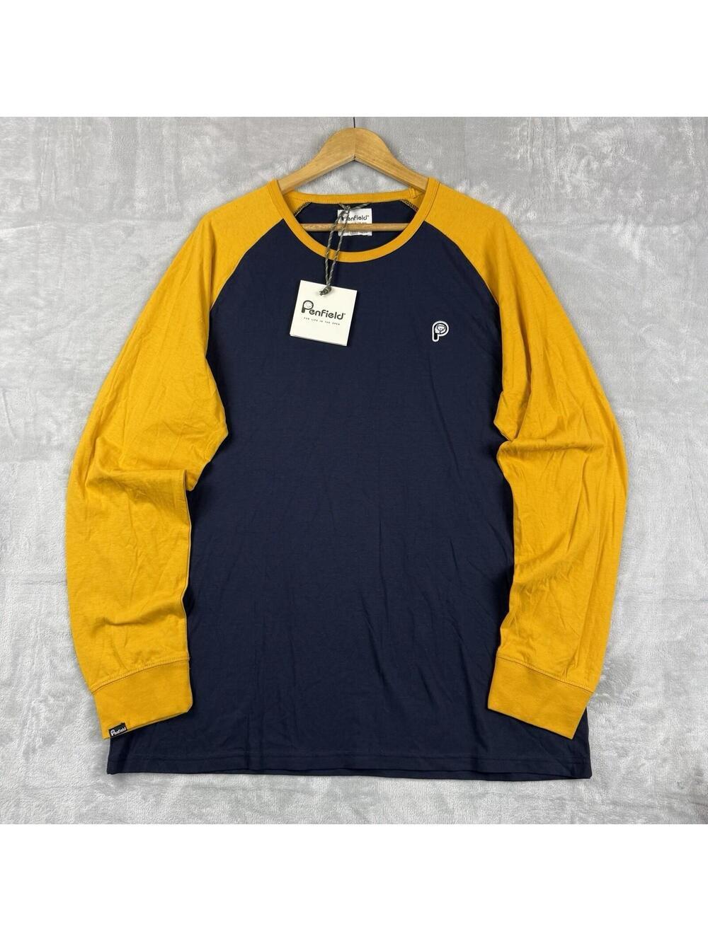 NWT Penfield Raglan Long Sleeve Tee Navy Yellow Men XXL Outdoor Casual gorpcore